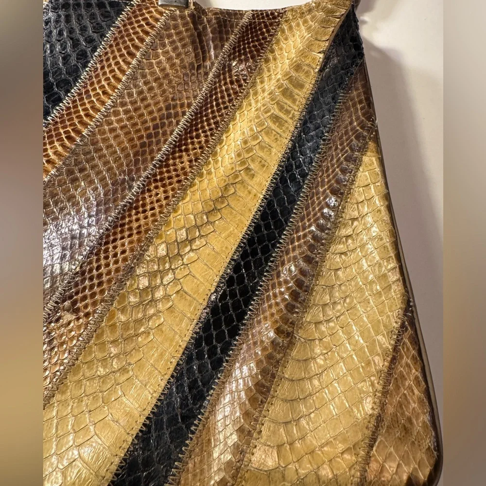 Vintage Snakeskin Shoulder Bag Striped Leather Handbag Funky Purse - Picture 9 of 16